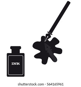 Pen and blot on white background. Vector illustration