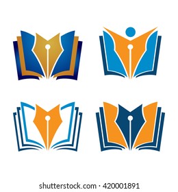 Pen Book Author Writer Editor Logo Set