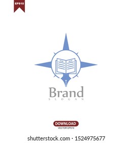 Pen, book combine Compass Idea Icon Logo Design Element