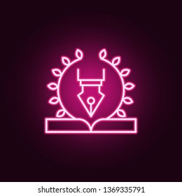 Pen, book neon icon. Elements of Law & Justice set. Simple icon for websites, web design, mobile app, info graphics