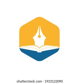 Pen and book vector logo design. Book Writer Logo Template Design Vector.