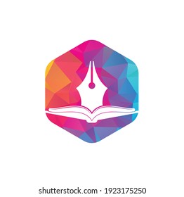 Pen and book vector logo design. Book Writer Logo Template Design Vector.