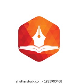 Pen And Book Vector Logo Design. Book Writer Logo Template Design Vector.