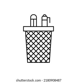 ilustración del logotipo del icono del contorno plano de la caja de plumas. conjunto de iconos de educación, escuela y universidad. adecuado para web, diseño, logotipo, aplicación