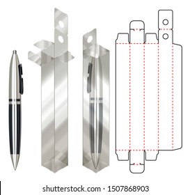 Pen Box Packaging Die Cut Template Design. 3d Mock-up