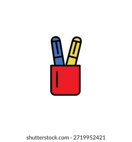 Icono de Vector de caja de pluma para papelería ilustración de útiles escolares de oficina