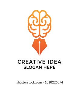 pen and brain creative idea logo design inspiration