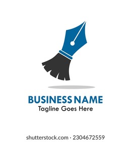 pen with broom design logo template illustartion