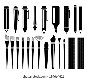 Pen And Brush Icon Vector.
