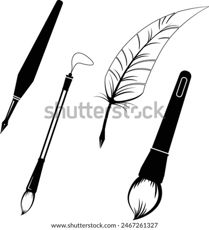 Pen brush ink writing note letter drawing painting calligraphy item vector element