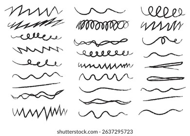 Pen brush marker Set of handmade lines, brush lines, underlines. Hand drawn collection of doodle various shapes. Lettering Art Lines. Isolated on white. Vector illustration. Variety Design. Eps10.