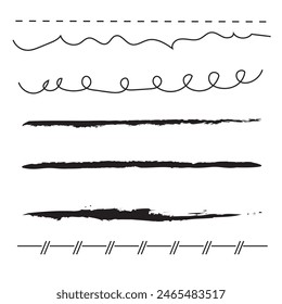 Pen brush and pencil vector strokes. Template for brush. Wave, straight, dotted, zigzag lines.  isolated on white background. vector illustration. EPS 10