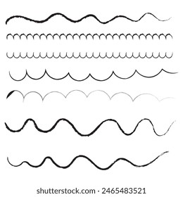 Pen brush and pencil vector strokes. Template for brush. Wave, straight, dotted, zigzag lines.  isolated on white background. vector illustration. EPS 10