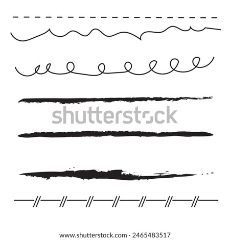 Pen brush and pencil vector strokes. Template for brush. Wave, straight, dotted, zigzag lines.  isolated on white background. vector illustration. EPS 10