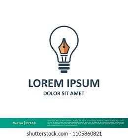 Pen Bulb Icon Vector Logo Template