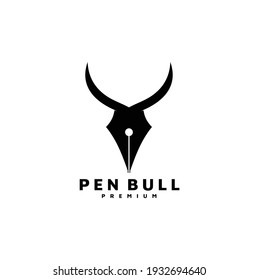 Pen Bull, Combination of Horn and Pen Flat Illustration Vector Logo Icon Design