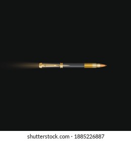 Pen and Bullet Concept on a black background