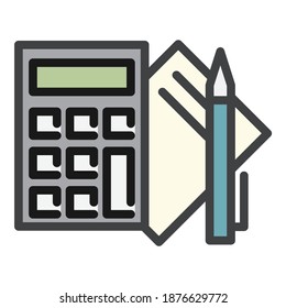 Pen Calculator Paper Flat Icon Isolated On White Background