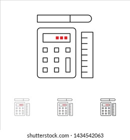 Pen, Calculator, Scale, Education Bold and thin black line icon set