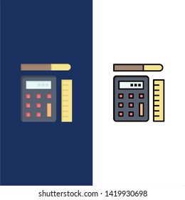 Pen, Calculator, Scale, Education  Icons. Flat and Line Filled Icon Set Vector Blue Background