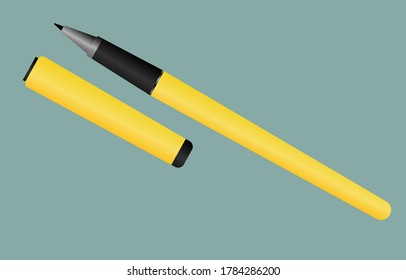 pen with cap, black and yellow, isolated on dark background
