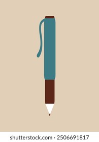 Pluma. Ilustración vectorial de dibujos animados de la pluma, oficina de la escuela. Diseño plano. Icono, pegatina, Clipart.