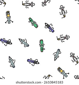 pen character pencil school vector seamless pattern thin line illustration