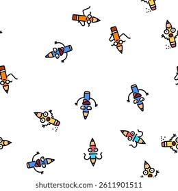 pen character pencil school vector seamless pattern thin line illustration