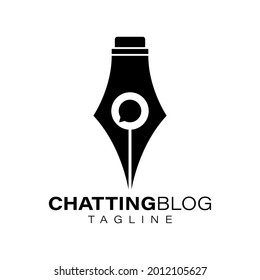 Pen, and Chatting Icon for Chatting Blog Logo Design. Suitable for education or publisher. Negative space logo