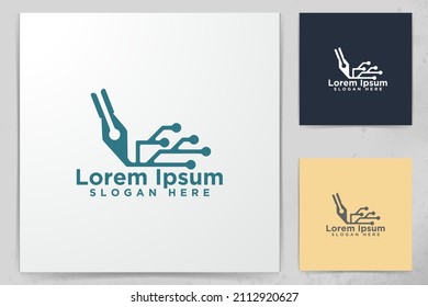 Pen and circuit Digital Logo Designs, Vector Illustration