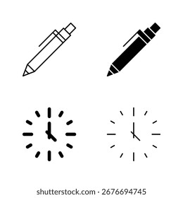 Pen and Clock Icons – Planning and Time Symbol in Solid and Line Style