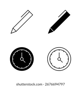 Pen and Clock Icons – Planning and Time Symbol in Solid and Line Style