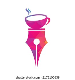 pen and coffee logo design concept vector. Coffee and pen logo icon template.
