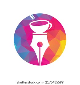 pen and coffee logo design concept vector. Coffee and pen logo icon template.