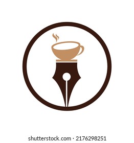 pen and coffee logo design concept vector. Coffee and pen logo icon template.