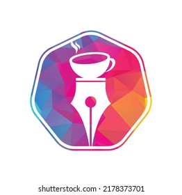 pen and coffee logo design concept vector. Coffee and pen logo icon template.