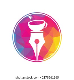 pen and coffee logo design concept vector. Coffee and pen logo icon template.