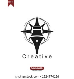 Pen combine Compass Idea Icon Logo Design Element