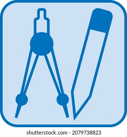 Pen and compass, illustration, vector, on a white background.