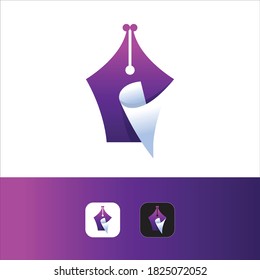 Pen concept logo combination with paper roll, app, icon, symbol, illustration design template
