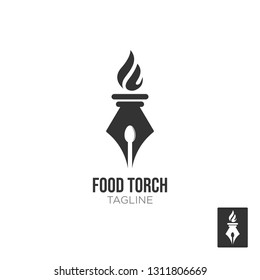 pen concept logo with spoon icon and fire torch, icon, symbol, ilustration design