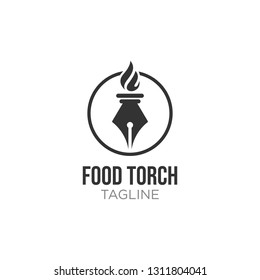 pen concept logo with torch , icon, symbol, illustration design template