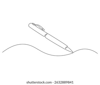 Pen continuous line. Continuous one line drawing Pen. Back to school concept. Single line drawing
