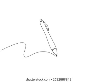 Pen continuous line. Continuous one line drawing Pen. Back to school concept. Single line drawing
