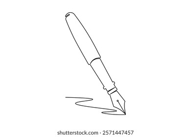 Pen continuous one line drawing and ball pen icon isolated outline flat vector illustration