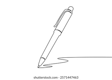 Pen continuous one line drawing and ball pen icon isolated outline flat vector illustration