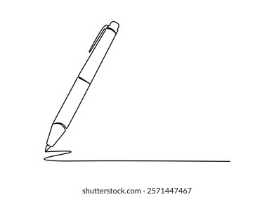 Pen continuous one line drawing and ball pen icon isolated outline flat vector illustration