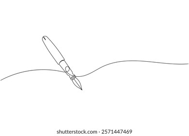 Pen continuous one line drawing and ball pen icon isolated outline flat vector illustration