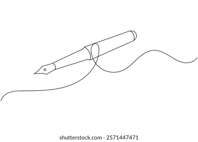 Pen continuous one line drawing and ball pen icon isolated outline flat vector illustration