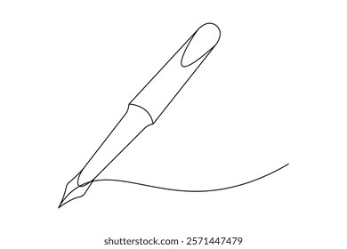 Pen continuous one line drawing and ball pen icon isolated outline flat vector illustration
